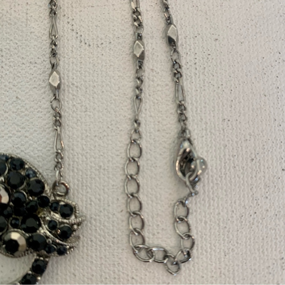 VTG Silver-Tone Black Rhinestones Circle Pendant Necklace Diamond Bar Chain 20" - Picture 7 of 12